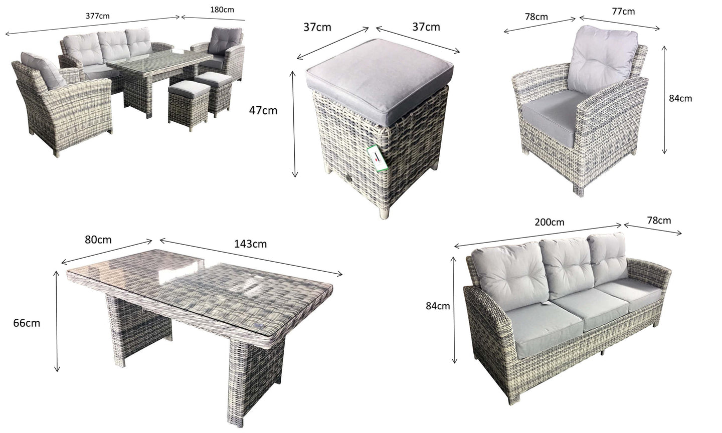 Signature Weave - Amy Outdoor Sofa Dining Set with Armchairs & Ottoman Stool Seats